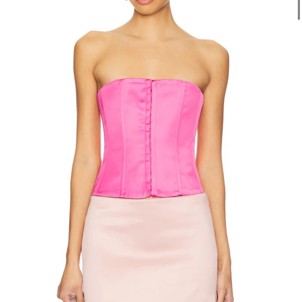 Danielle Guizio Hot Pink Strapless Corset Crop Top